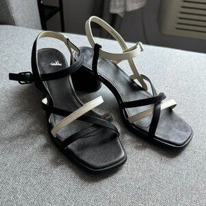 Camper strappy black and white twins sandals.